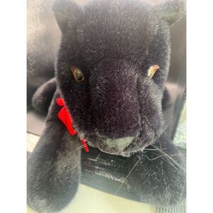 Floppy Friends 22'' Black Leopard Fluffy Plush Toy with Red Tie Brown Eyes